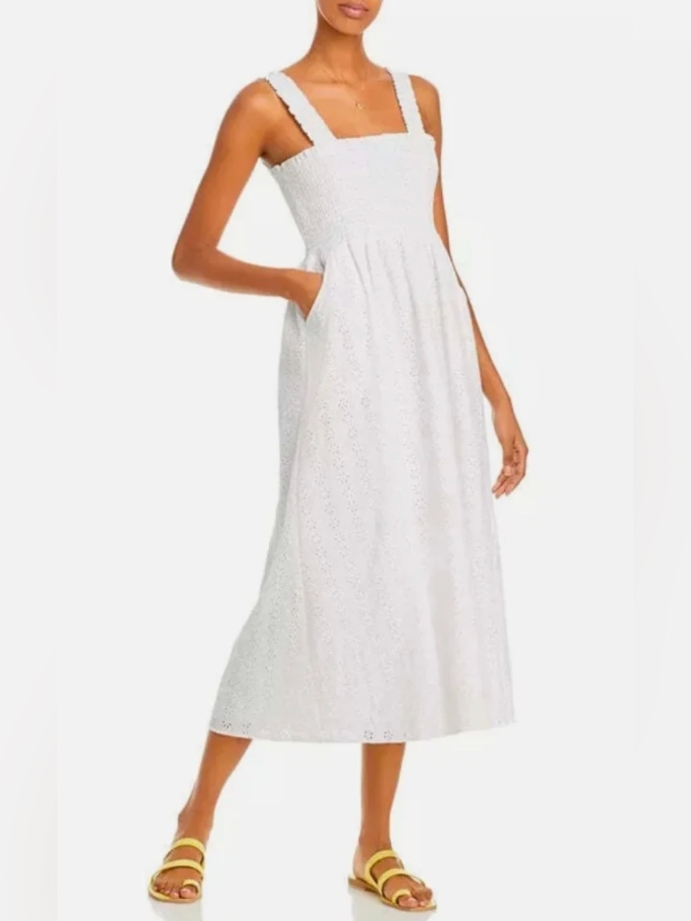 Black Tape Cotton Smocked Eyelet Midi Dress XS